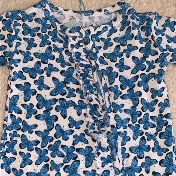 NWT Posh Peanut Ruffled Footie Nayeli 6-9M Blue Butterflies - Picture 6 of 9